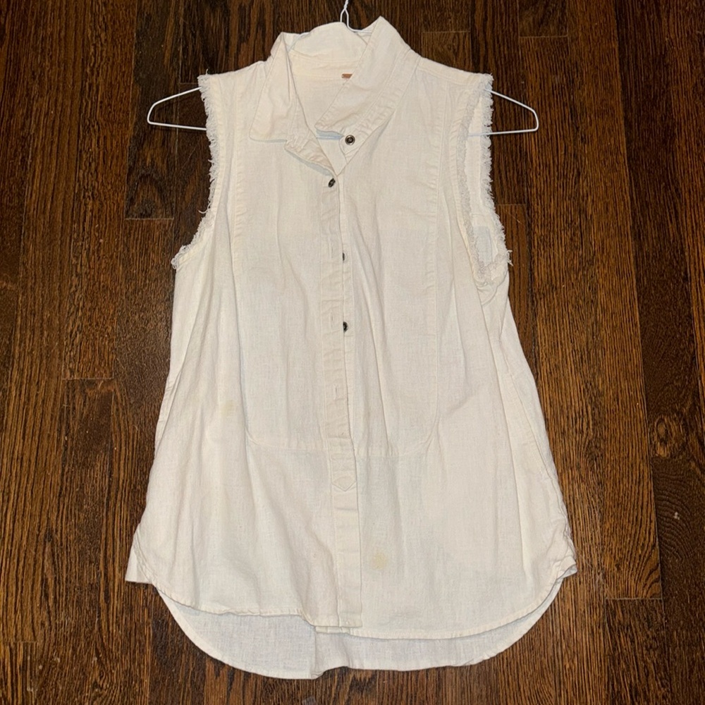 Free People Sleeveless Blouse with Raw Edging and Pockets Linen and Cotton XS